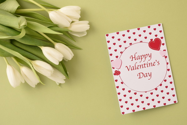 White Tulips and Valentine Card